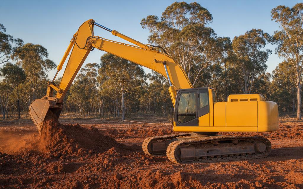 Concept placeholder image of an excavator working on a cleared earthworks site