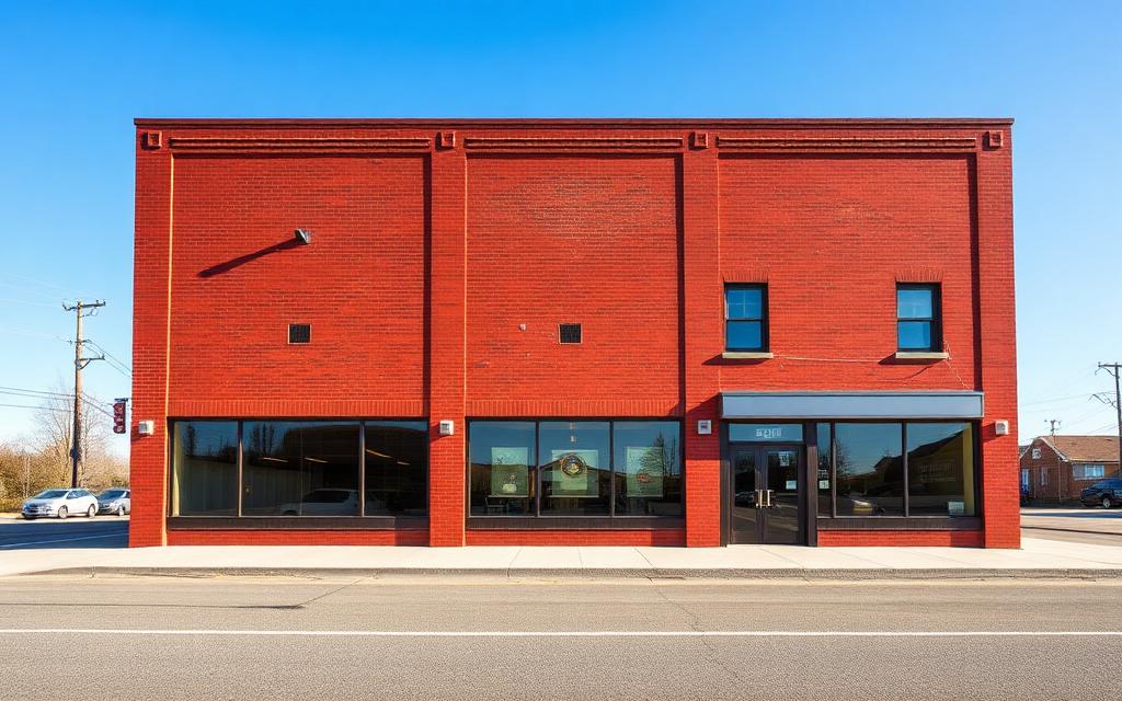 Concept placeholder image of a two-storey red brick commercial building under a clear sky